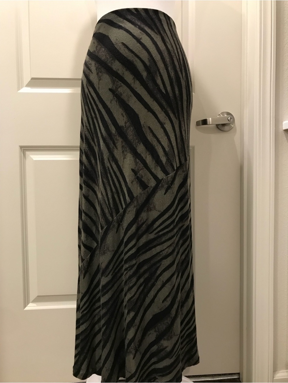 Matty M Olive and Black Zebra-Print Maxi Skirt